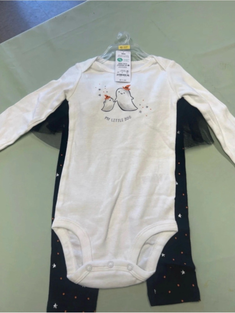 Carter's White Ghost Graphic Long-Sleeve Bodysuit with Navy Star Leggings